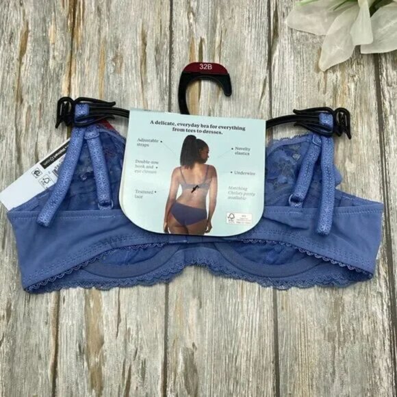 1pcs Unlined Summer PLUS Full Coverage Nylon Two-Tone BLUE Textured Lace Bra - Picture 11 of 16